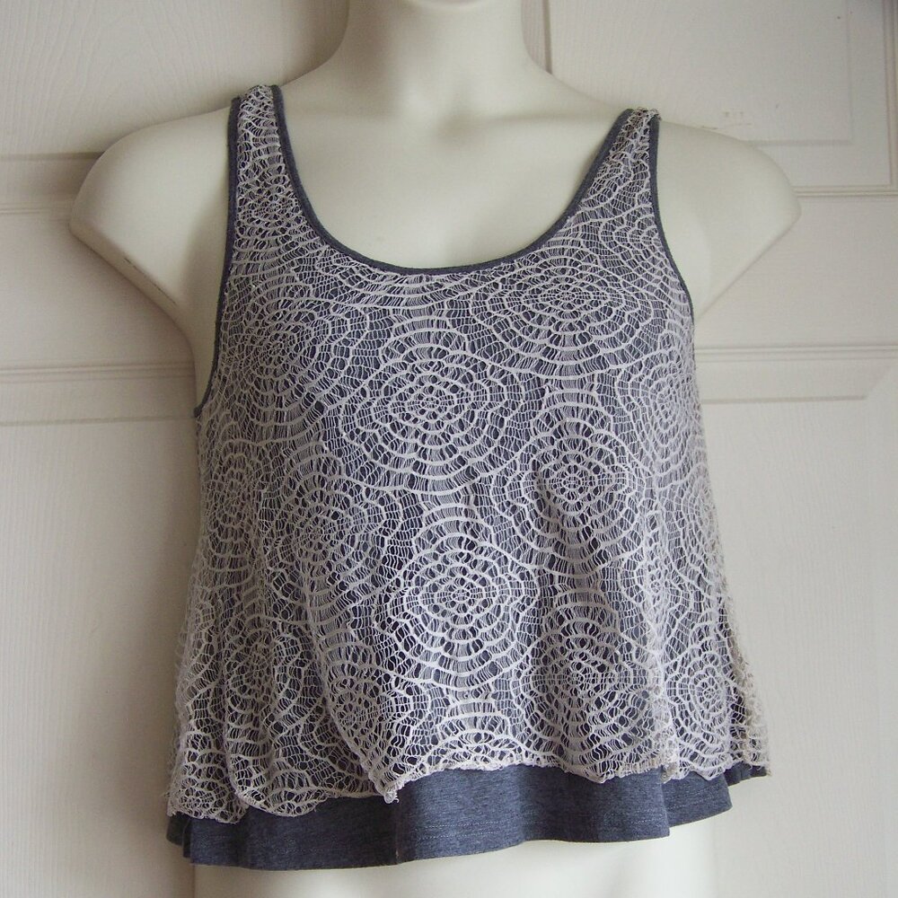 Lucca Couture lace overlay tank top Gray & Tan size M